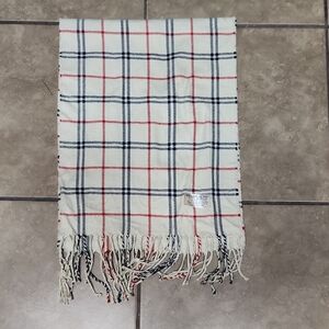 Cashmere Feel 100% Acrylic Beige Red and Black Plaid Fringe Scarf